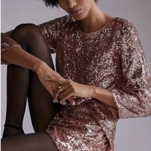ANTHROPOLOGIE Rose Gold Sequined Top, Women, sz6 - Picture 1 of 5